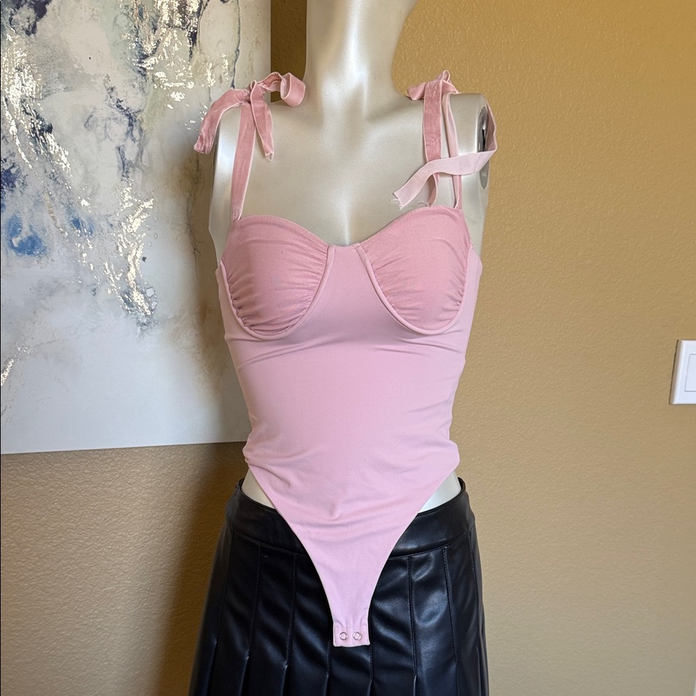 Women's Pink Tie-Shoulder Bodysuit
